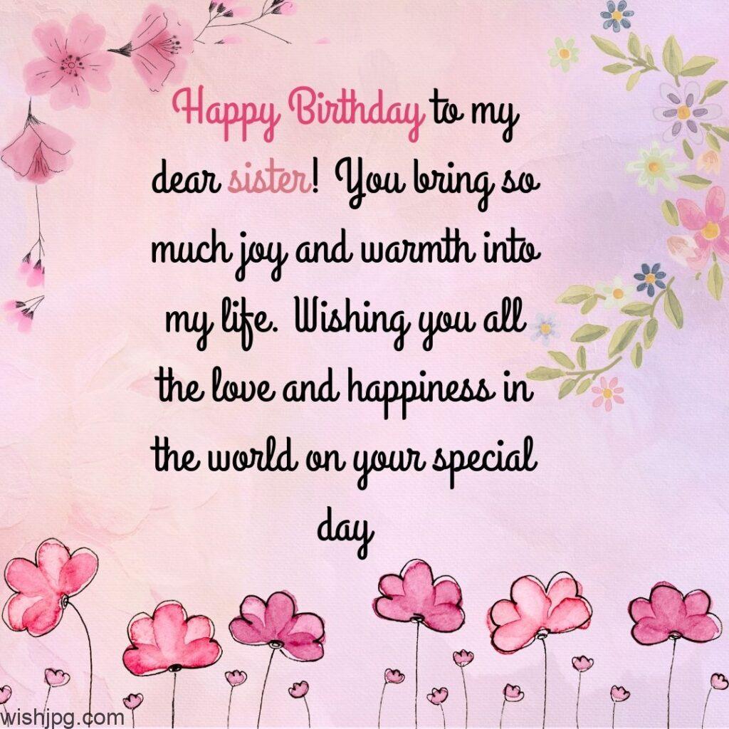 new heart touching sister birthday wishes quots with pink backround small flower image