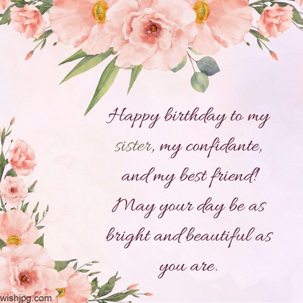 heart touching sister birthday wishes quots with pink backround and rose flower image