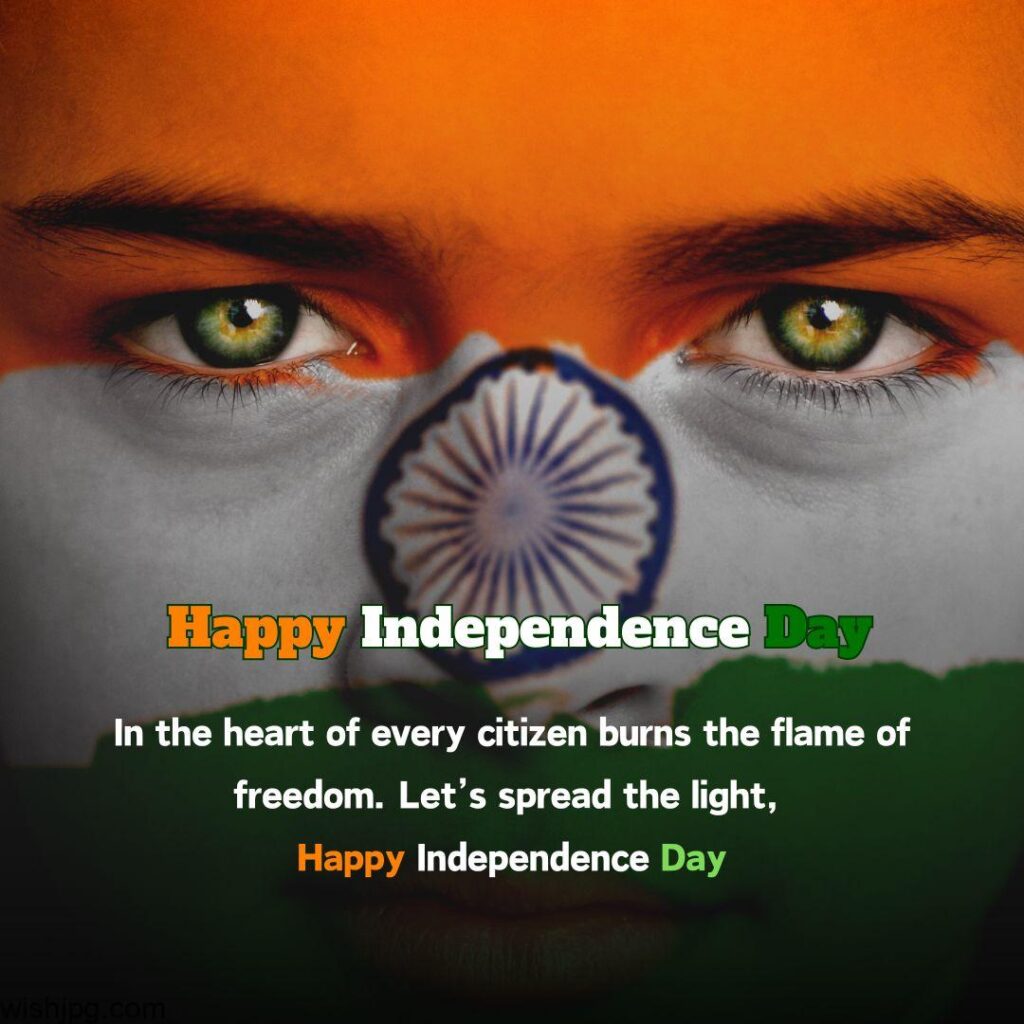 Happy Independence Day Wishes and indian flag painted all over the face