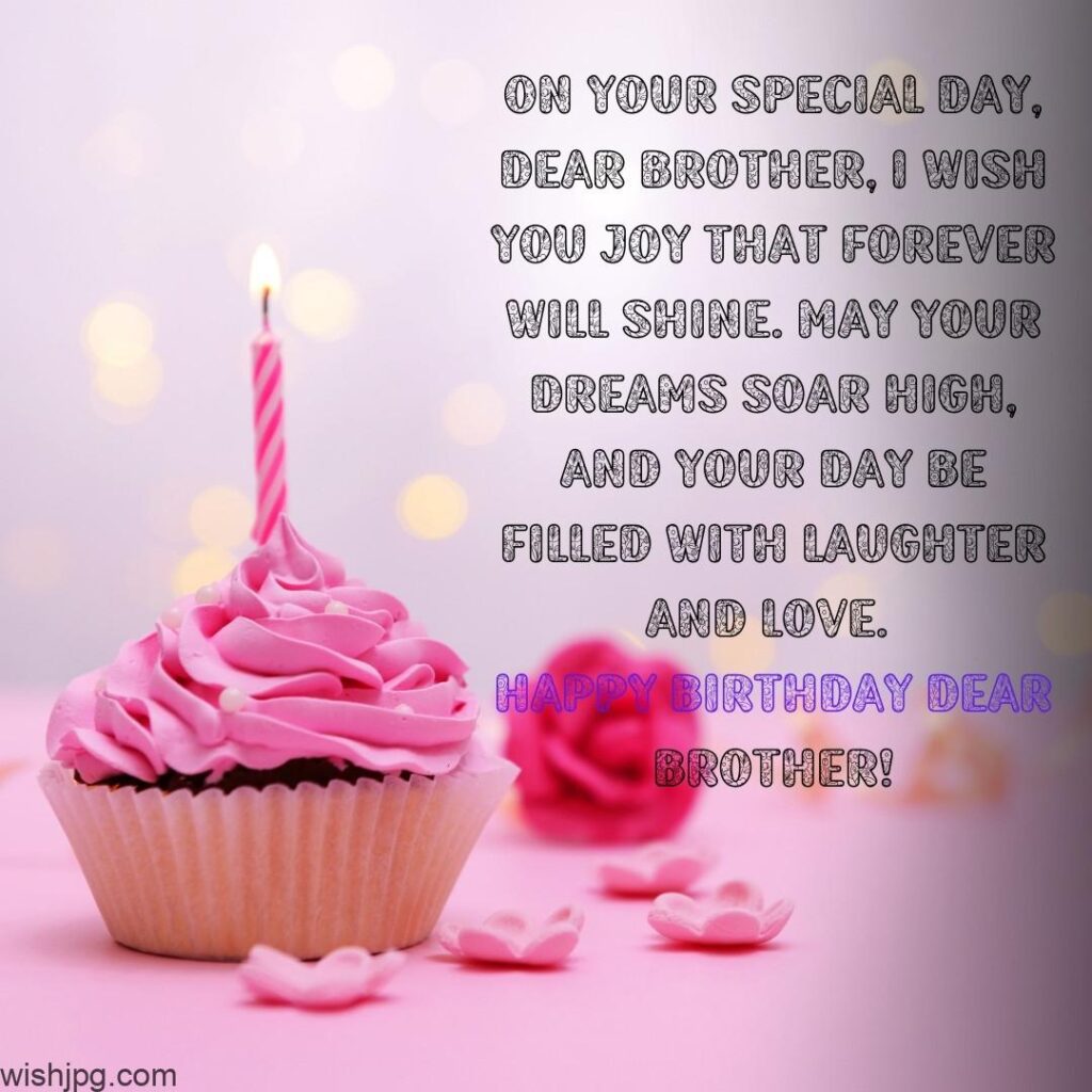 light pink background Birthday Wishes for Brother quotes images with cup cake and candle