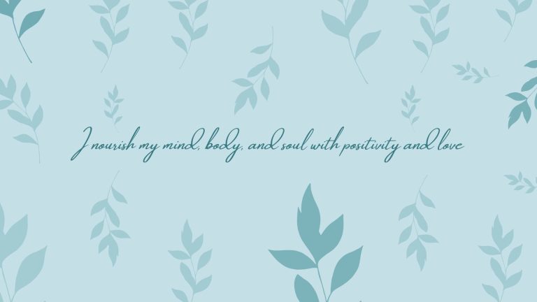 Best Positive Affirmation Desktop Backgrounds with Self-love and Positivity Quotes a blue and green leaves on a blue background